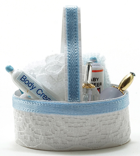 Dollhouse miniature BATH ACCESSORY BASKET, BLUE